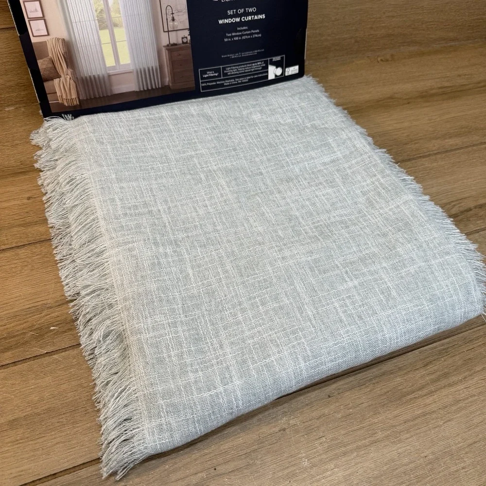 Brooks Brothers Set of 2 Window Curtains Light Blue Fringe Light Filtering Boho